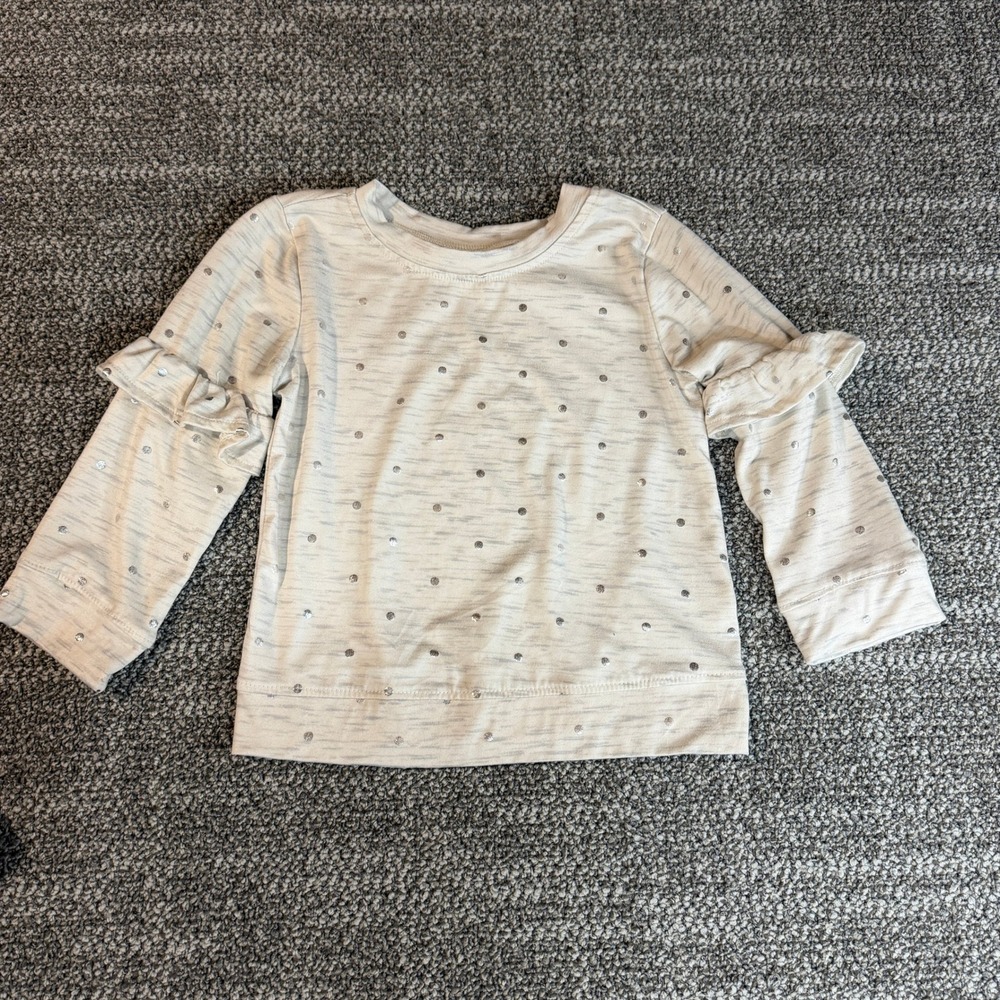 Nannette Kids Girls 3T Cream Silver Foil Polka Dot Ruffle Sleeve Top Space Dye